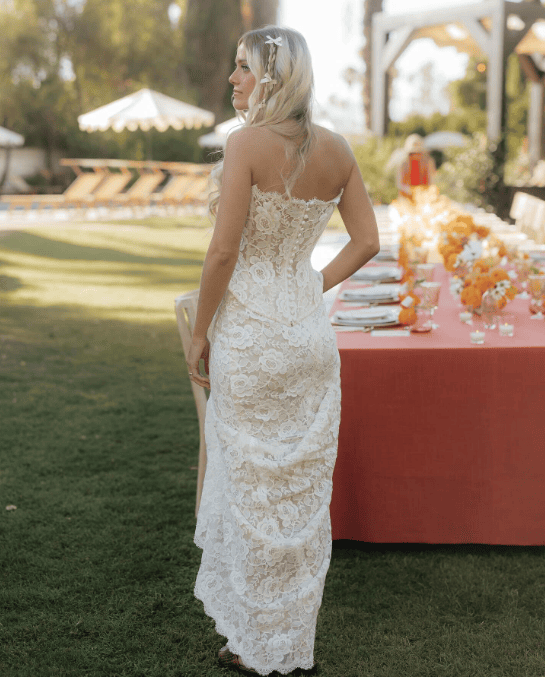 Candid moment of the bride during the poolside welcome brunch in at Ingleside Estate