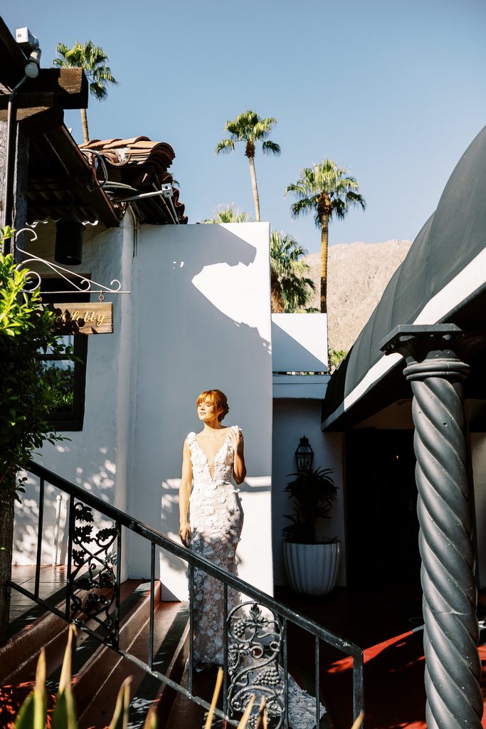 Bride at Melvyn's lounge at Ingleside Estate, Palm Springs, styled for her wedding